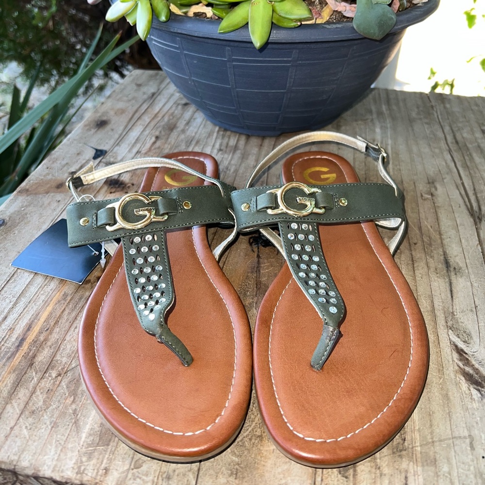 G by Guess Olive green embellished sandals